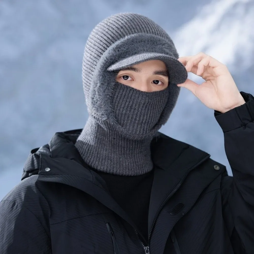 

New Plush Outdoor Windproof Knitted Hat Full Cover Style Windproof Cold Winter Hats One-piece Soft Keep Warm Beanie Cap