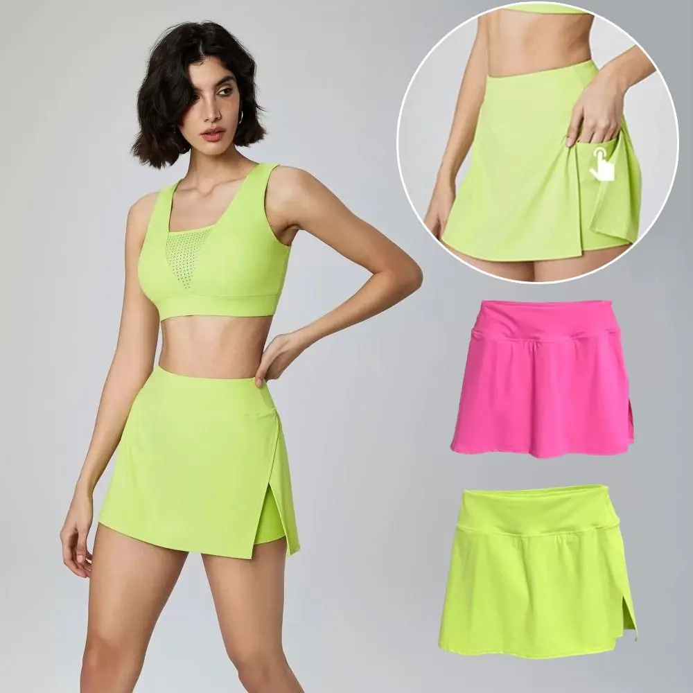

Soft Women's Tennis Skirts Breathable with Phone Pocket Sport Golf Skirt High Waist Built-in Shorts Fitness Skirt Gym