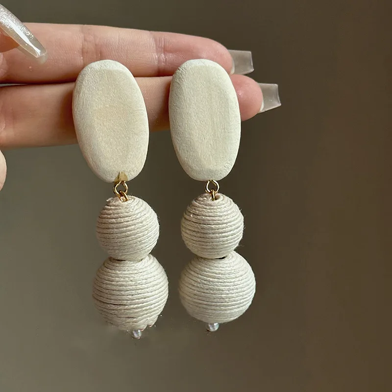 NISHIZAWA-Boucles d'oreilles en perles de bois simples pour femmes, boucles d'oreilles rétro, style de vacances, personnalité, mode