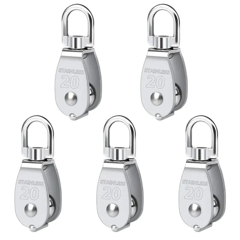 [NEWA08R】 Pulley 304 Stainless Steel Single Pulley Block M20 Small Heavy Duty Swivel Bearing Pulley System For Rigging, Easy To