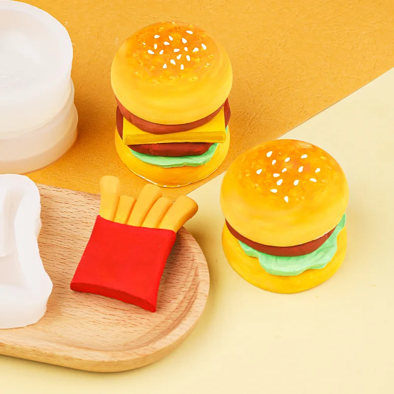 New Hamburger Set Soap Aromatherapy Candle Silicone Mold Handmade Soap DIY Refrigerator Paste Gypsum Cream Gel Mold