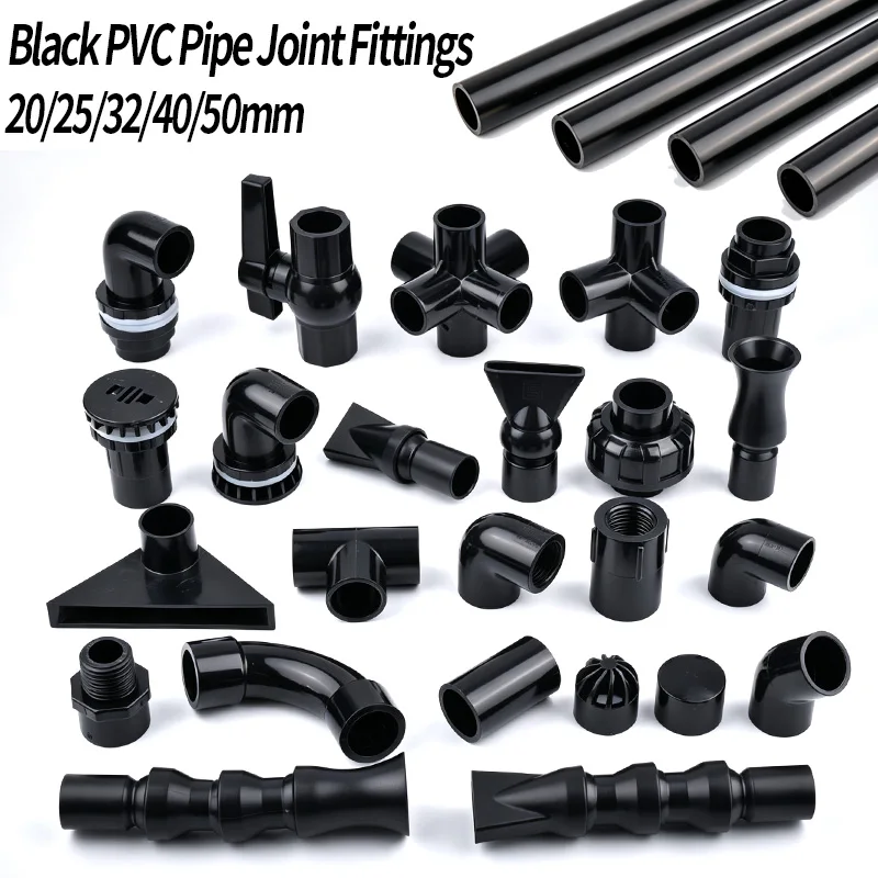 1Pc 20~50mm Black PVC Pipe Connector Straight Elbow Tee Joints Aquarium Drainage Tube Fittings Garden Irrigation DIY Accessories