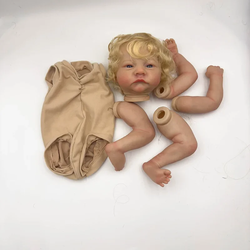 Kit de boneca reborn de 19 polegadas inacabado já pintado peças DIY com corpo e olhos de pano