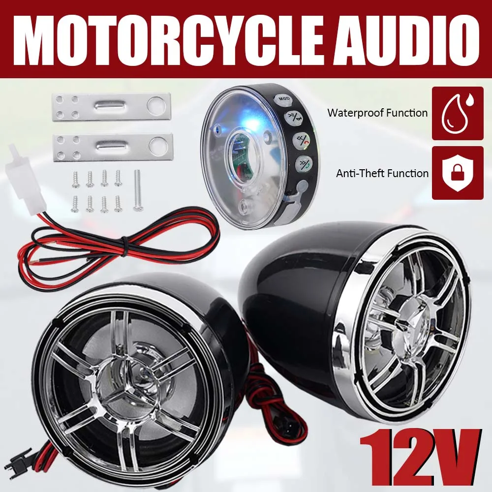 1Pair 12V Universal Motorcycle Bluetooth Speaker Kit 20W Waterproof Anti-Theft APP Control LED Light Handsfree Call USB FM Radio