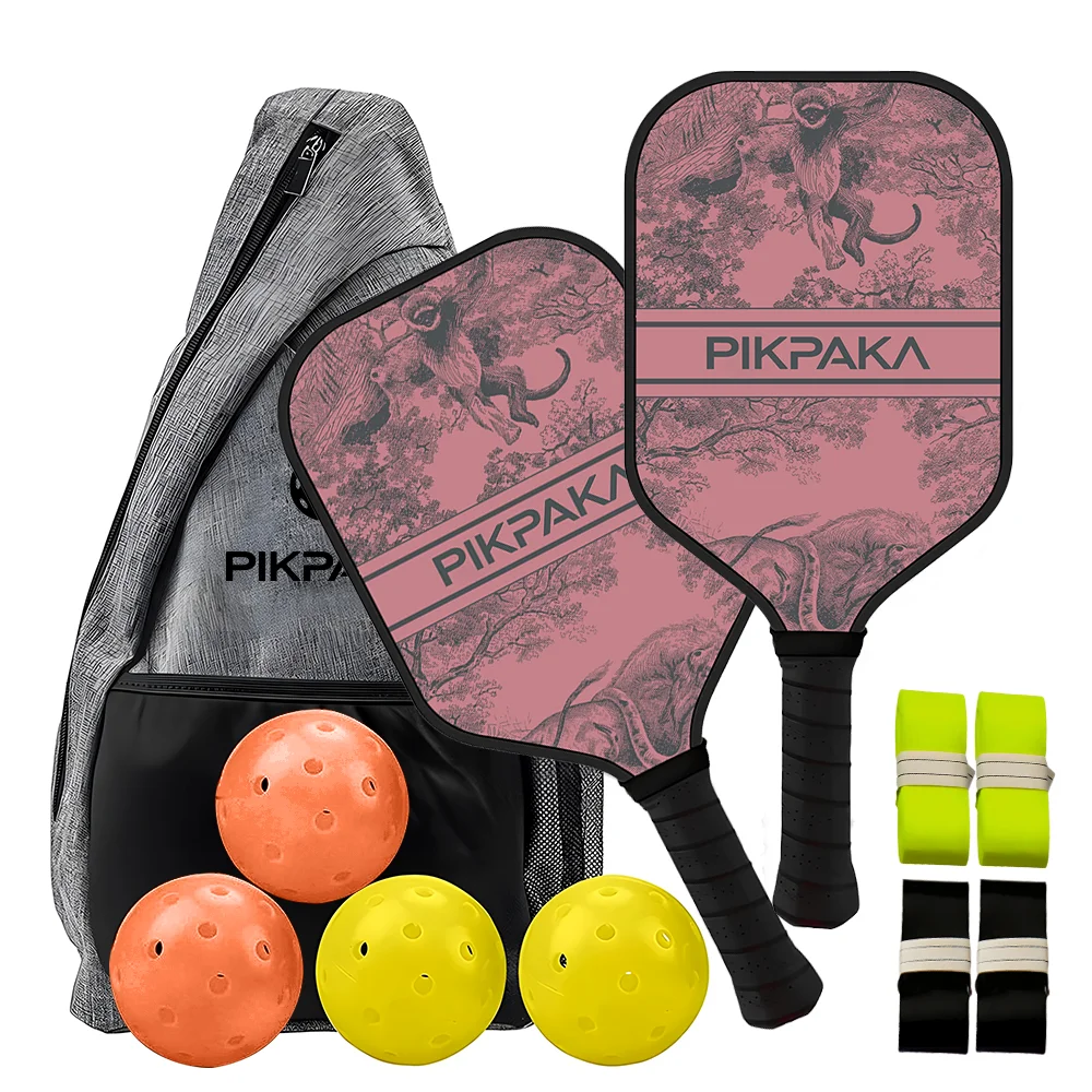 

Набор весла PIKPAKA Pickleball с розовым принтом, стекловолокно, 13 мм, сотовый сердечник, легкий, с шариками, сумка, противоскользящая лента