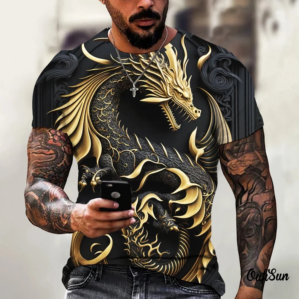 Men\'s Dragon T-shirt Fashion 3d Printed T Shirt Animal Pattern Short-sleeved Oversized Streetwear Tees Summer Casual Men\'s Tops