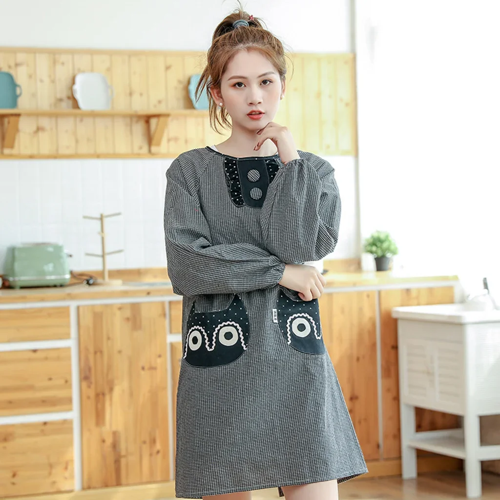 Japanese simple style With Pocket Apron Kitchen oil-proof Adult Long Sleeve Bibs Fashion Household Aprons wholesale