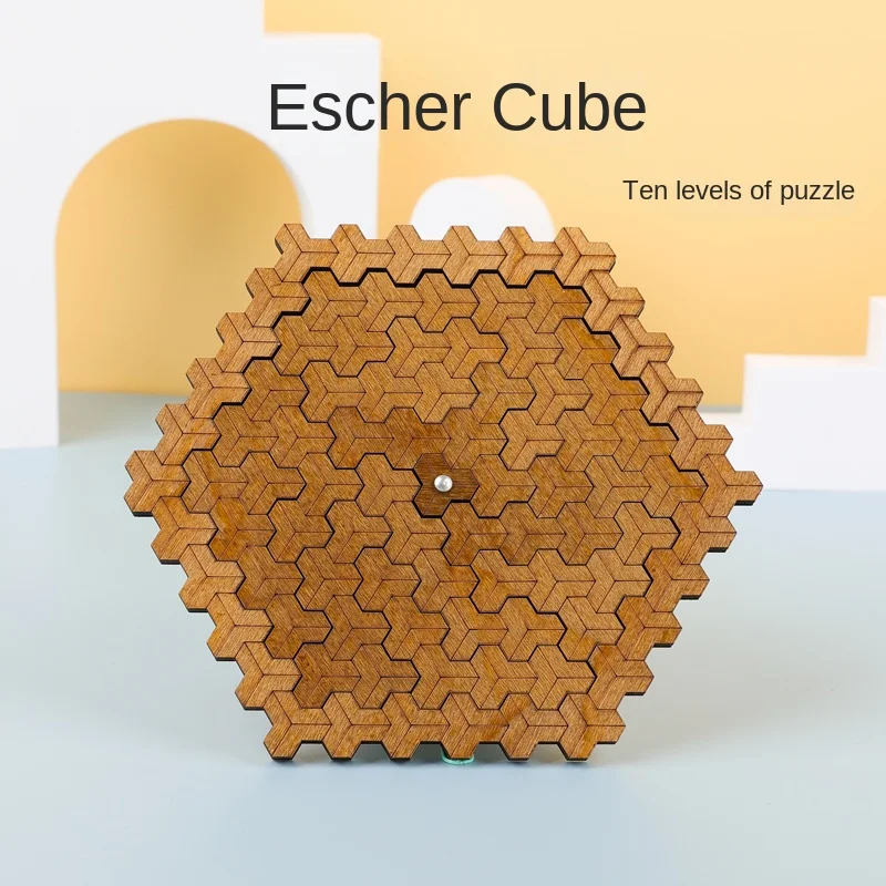 Wooden Puzzle Escher Cube Brainy Level 10 Super Difficult Puzzle Hell Series Birthday Gift