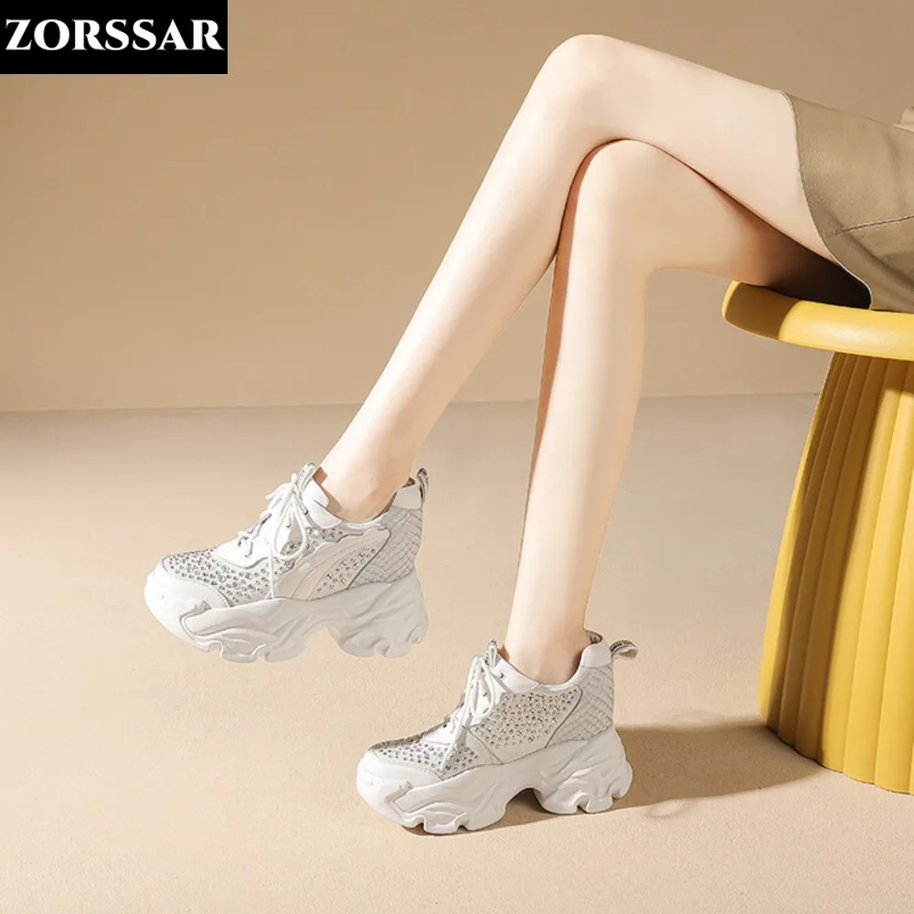 

Women Spring Casual Platform Shoes Fashion High Heels Woman Wedges Sneakers Shoes 10CM Heigh Increasing Outdoor White Shoes