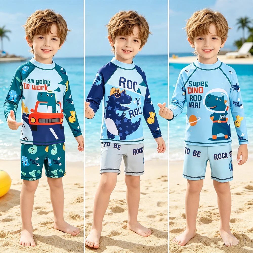 

Kids Swimsuit Boys Toddler 2 to 3 4 5 6 7 8 9 10 11 Years 2 Pieces Long Sleeve Blue Cute Space Soccer Dinosaur Boy Swimming Sets