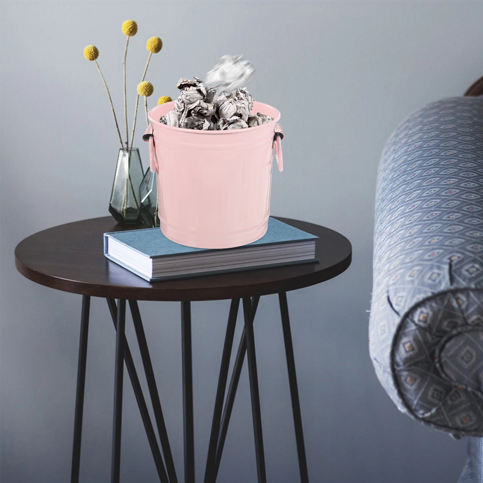 

Desk Trash Can Metal Iron Large Capacity Odor Proof Lid Mini Waste Bin For Office Home Bathroom Dorm Study Countertop Garbage