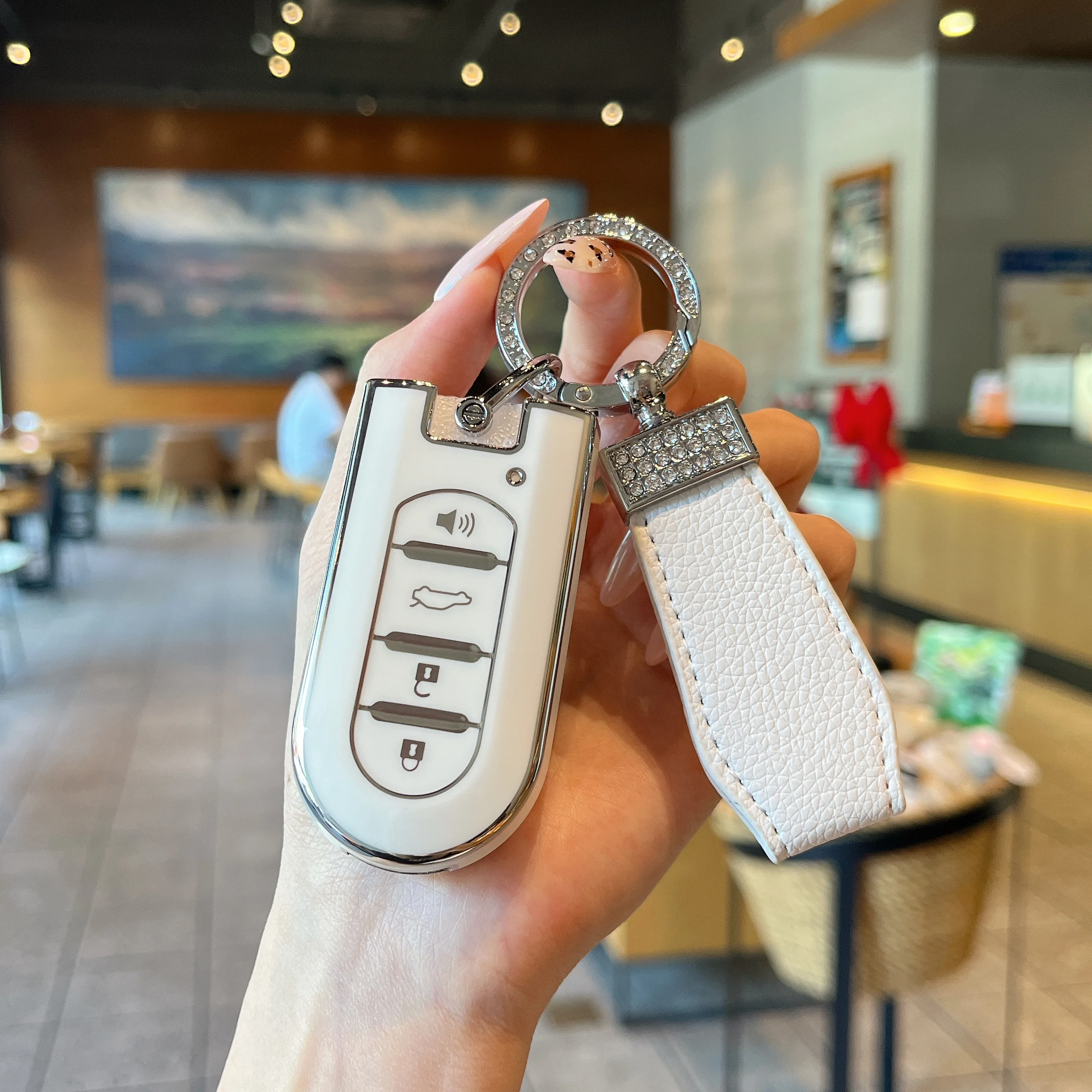 غطاء مفتاح السيارة عن بعد من البولي يوريثان مع سلسلة مفاتيح جلدية لتويوتا راش دايهاتسو تانتو LA600S LA800S LA610S LA150S Perodua حافظة مفاتيح #3