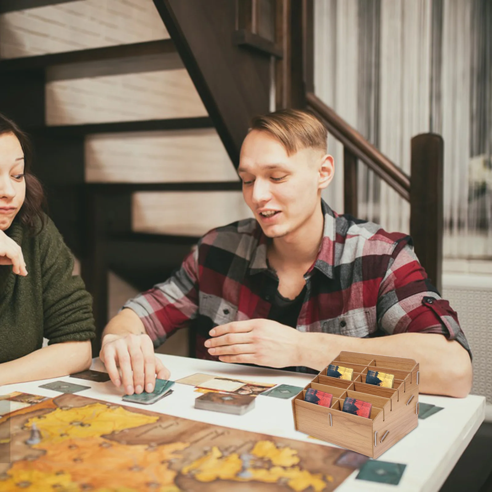 

Parliky Wooden Card Storage Box 12 Grid Game Organizer Portable Multi Compartment for Trading Cards