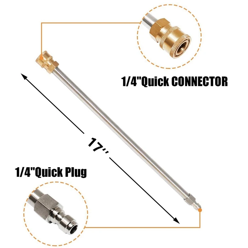 Asta di prolunga per idropulitrice ugello per rondella elettrica a connessione rapida da 1/4 pollici in acciaio inossidabile da 17 pollici