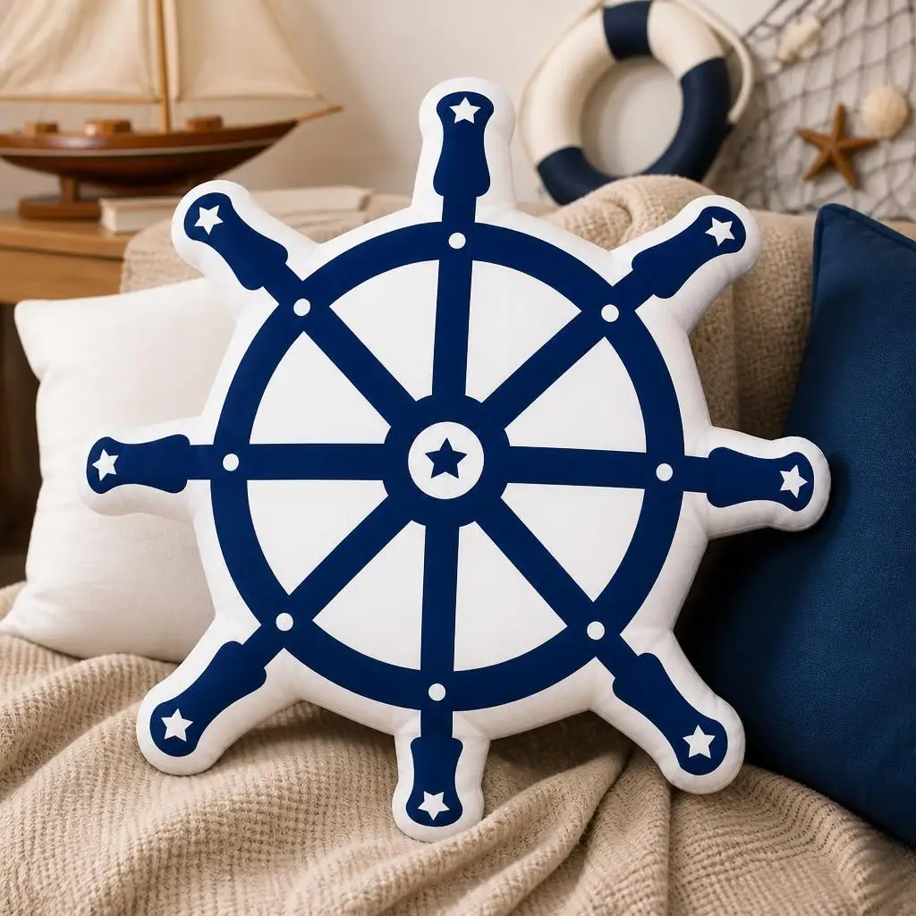 Ship Wheel Nautical Maritime Sailing Plush Pillow Cushion Irregular Stuffed Throw Pillow Home Decor Gift Sofa Bed