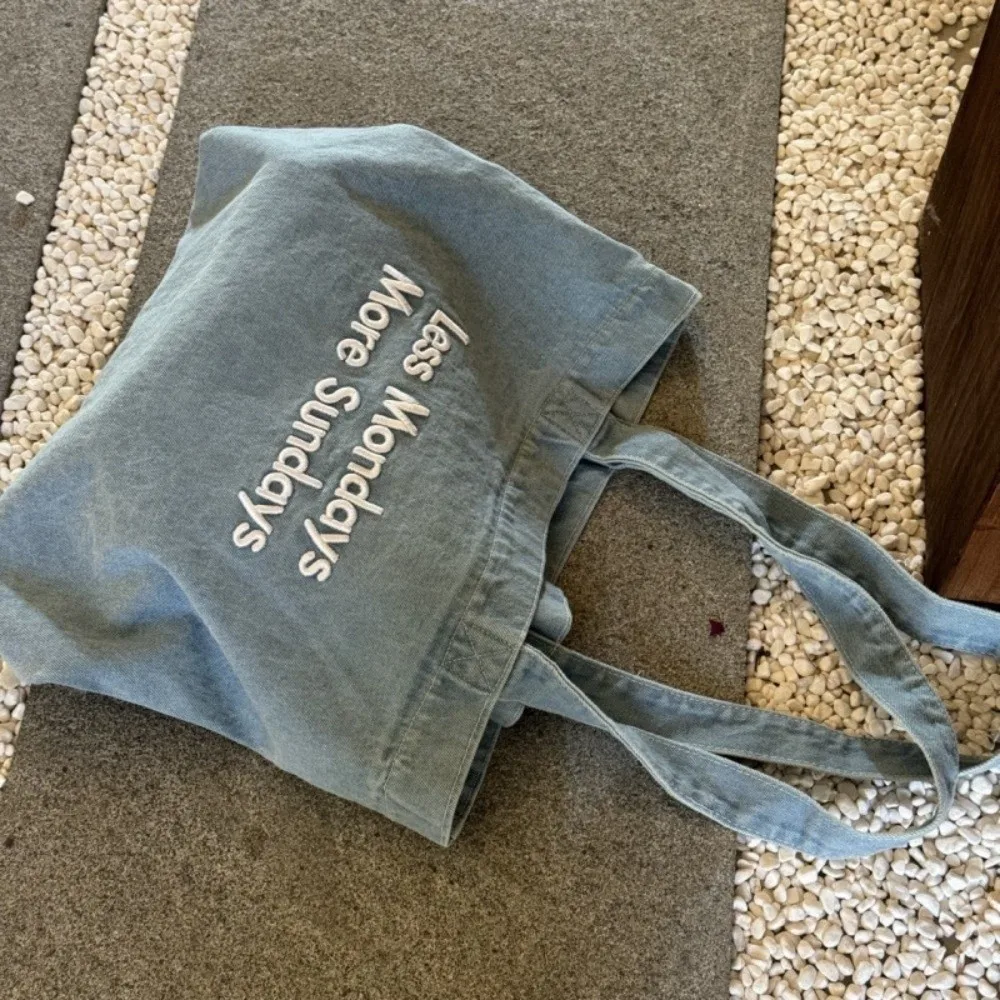 

Shoulder Bag Denim Canvas Bag letter Embroidery Street Style Vintage Handbag Shopping Bag Large Capacity Simple Tote Bag