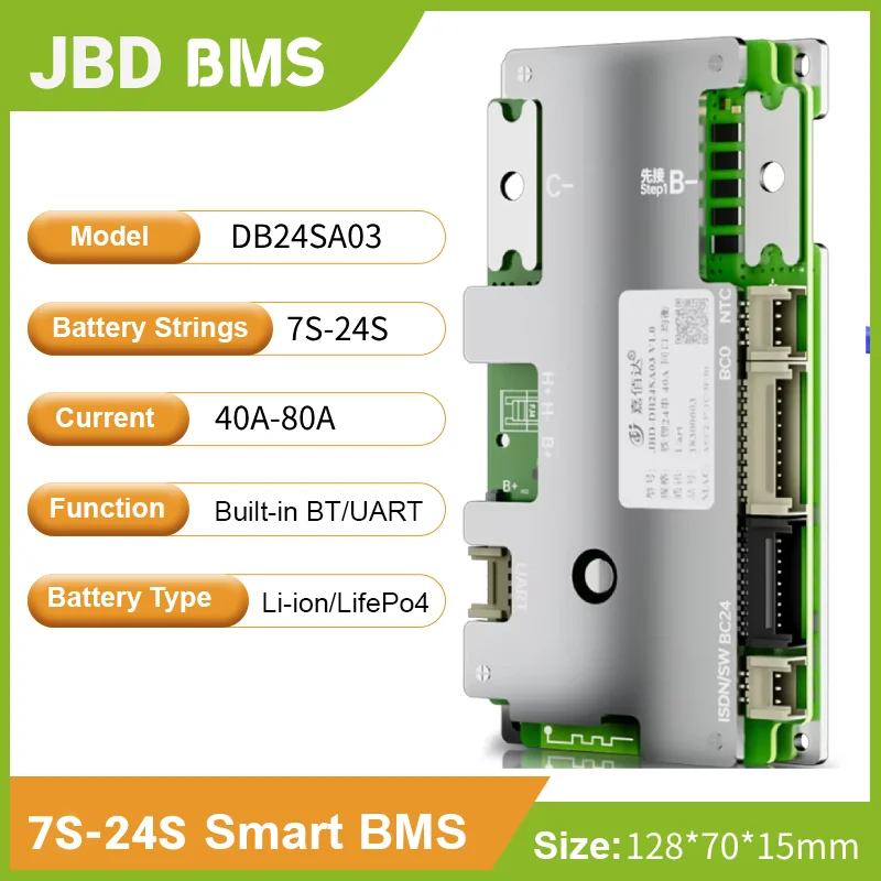 JBD BMS DB24SA03 Build-in BT 7S-24S 8S 9S 10S 11S 12S 13S 14S 15S 16S 20S 21S 24S 40A 50A 60A 80A Smart BMS LFP NMC UART Heating