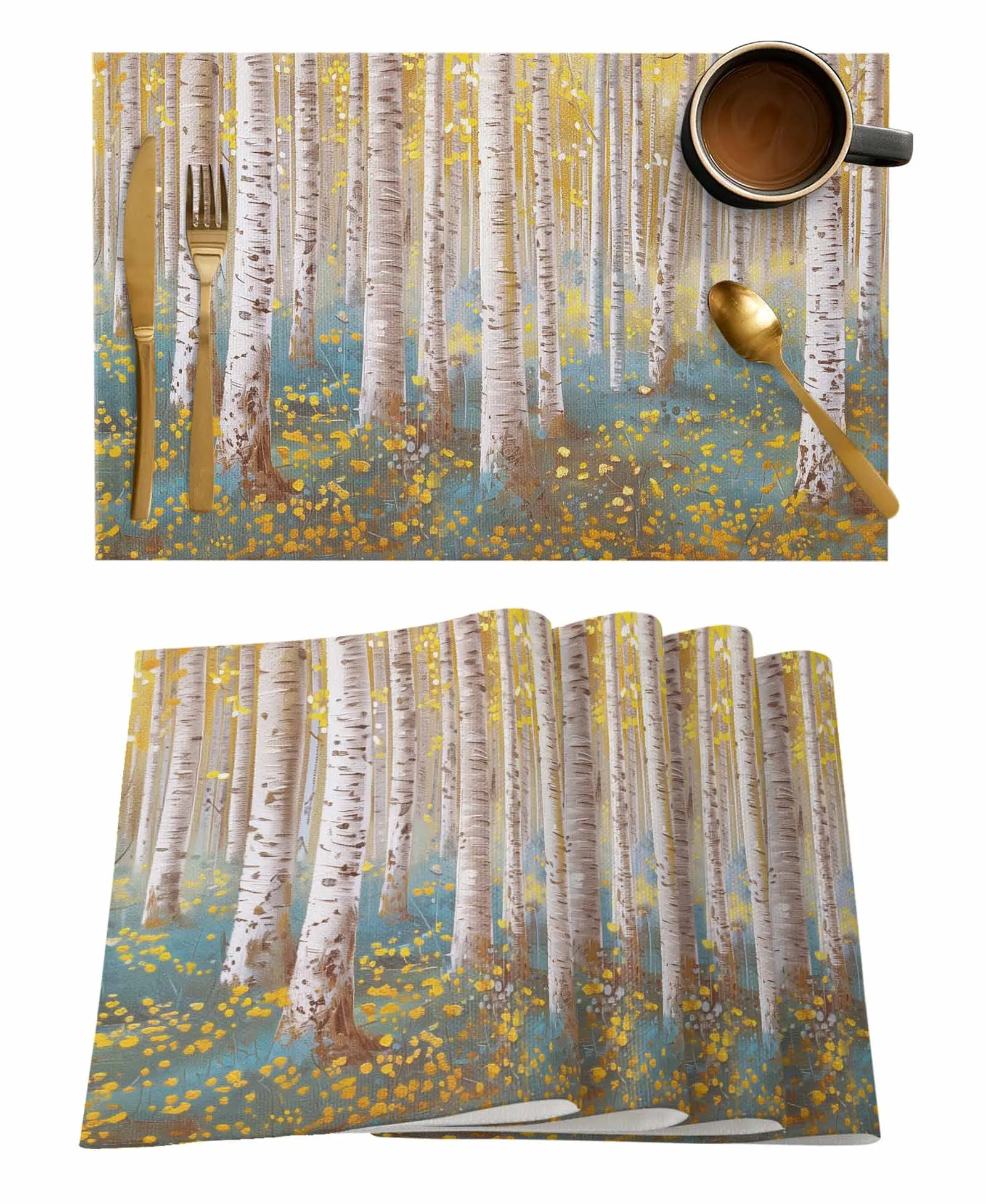 Impressionism Of Oil Painting Forest Plants Table Runner Coffee Tablecloth Wedding Decor Modern Party Table Runners Table Mats