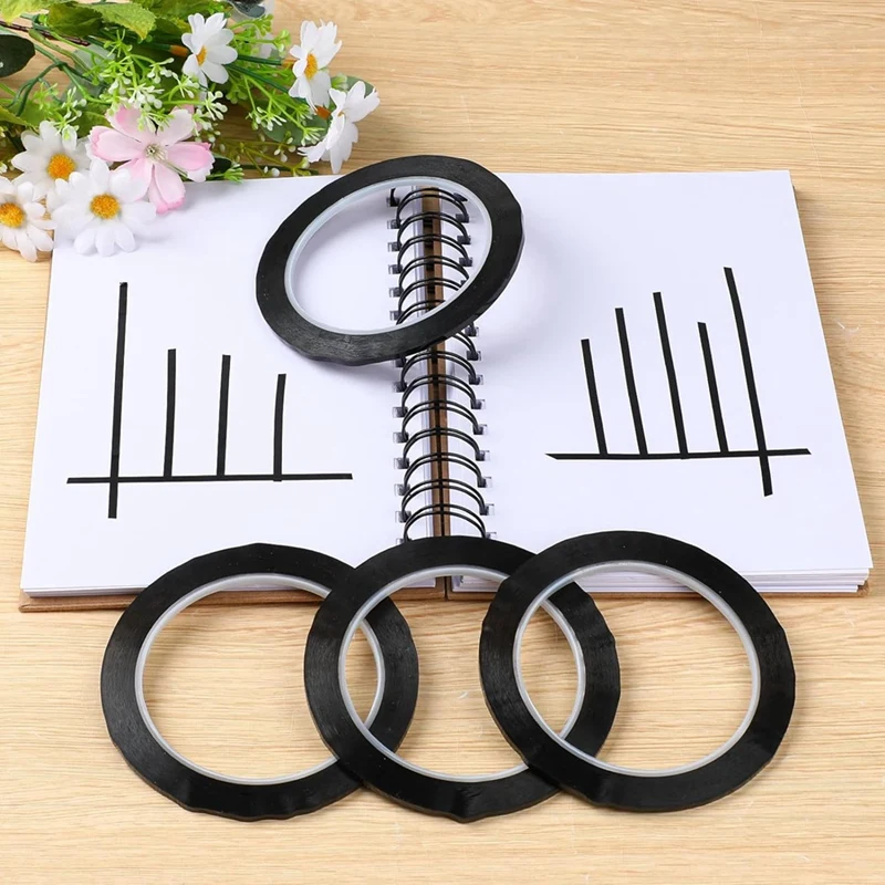 4PCS Whiteboard Tape, Black Pinstripe Tape, 3 mm Width Pin Striping Tape, for Classroom,Conference Display (PET)-A62I