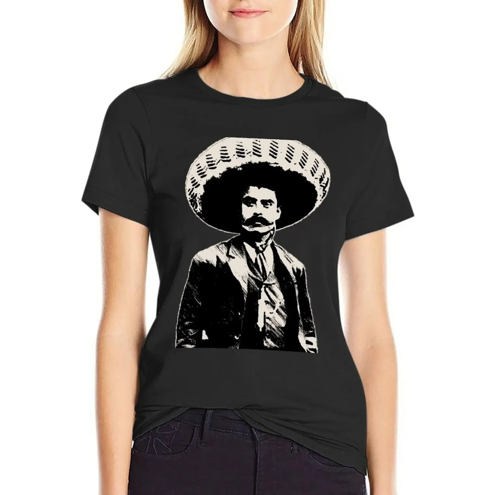 

Emiliano Zapata - bichrome black / creme-white T-Shirt graphics tops sweat blanks t shirt for Women