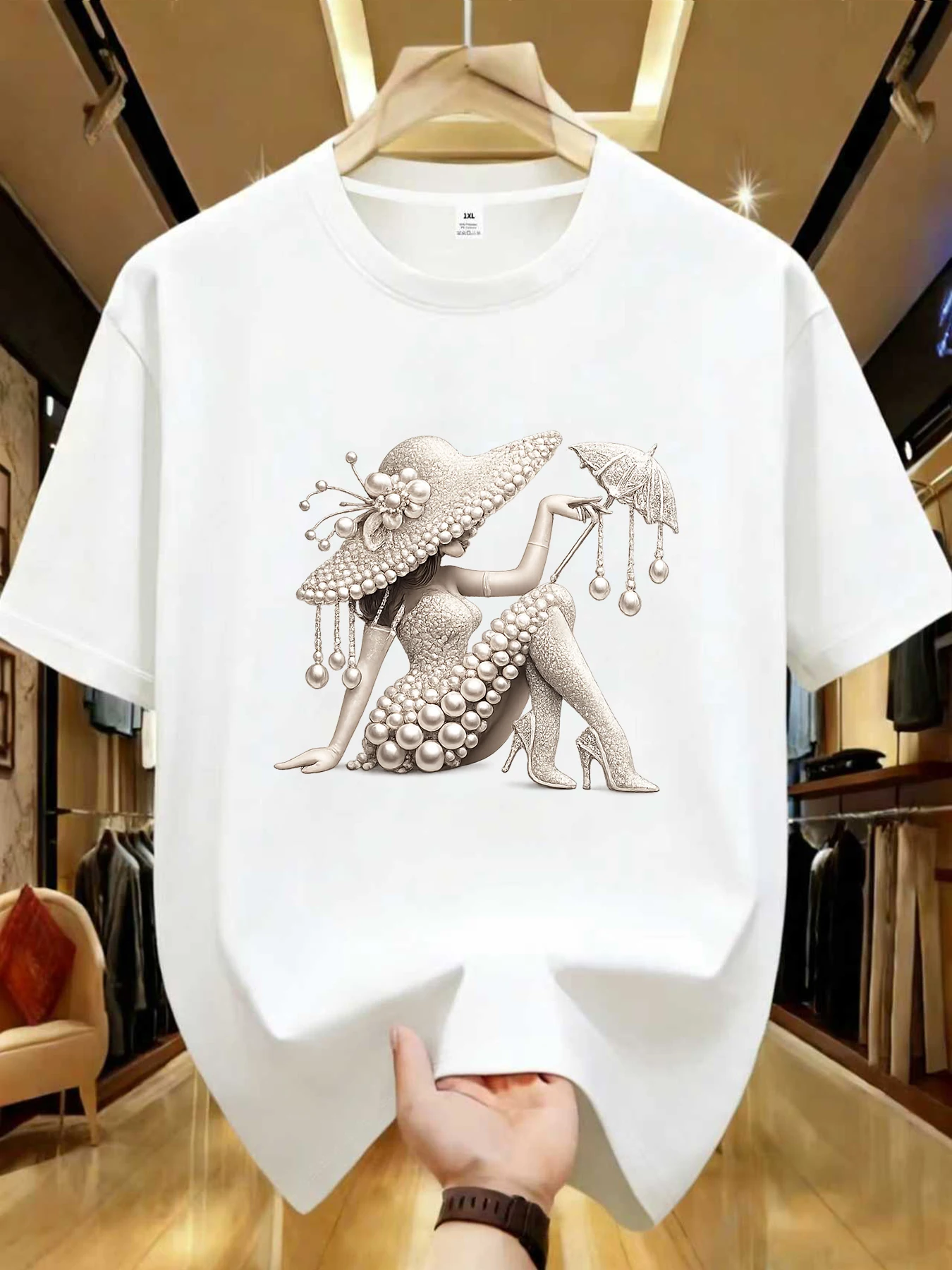 

【WDS0139】Plus Size Women's Crew Neck Casual Short Sleeve T-Shirt Stretch Half Sleeve with Trendy Print