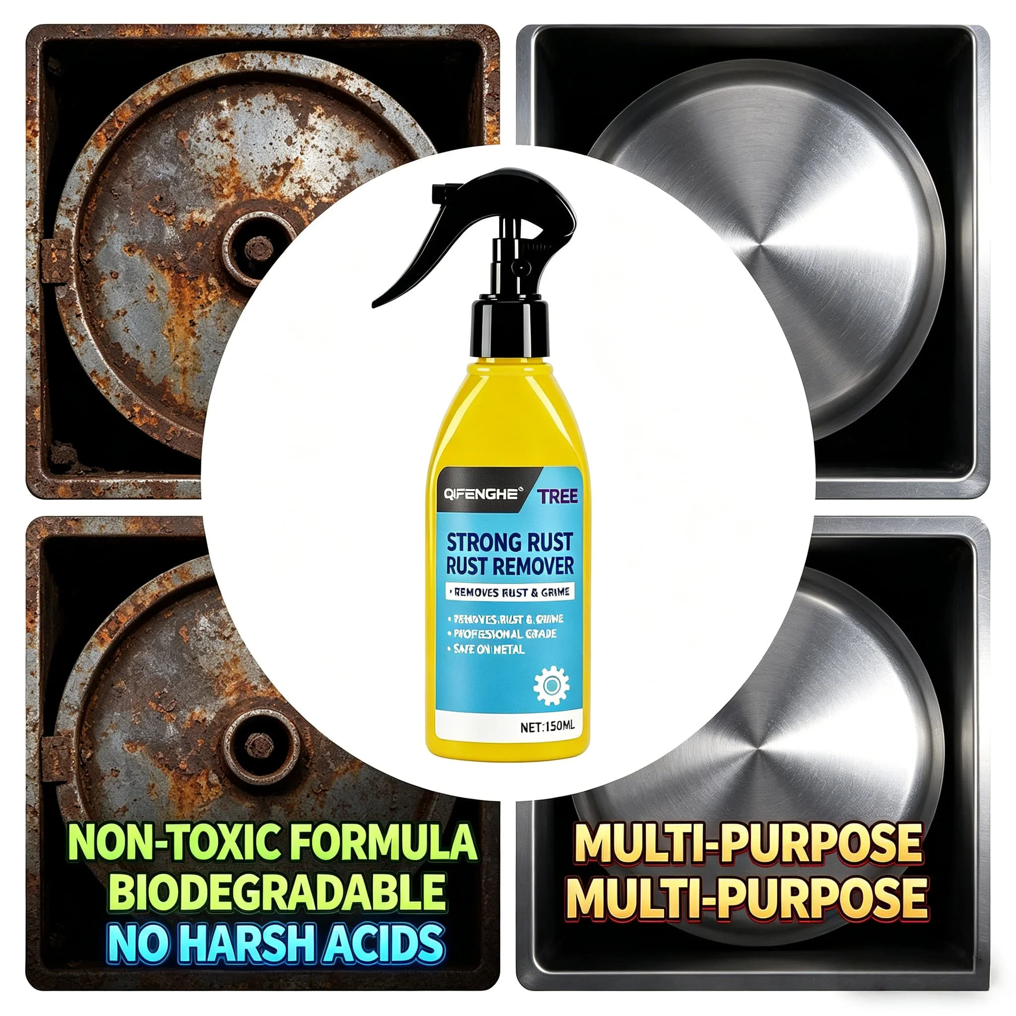 QiFENGHE® 150ML Strong Rust Remover Spray Restore Brightness Effect Remove Rust Dirt Safe for Car Wheel Chrome Metal Parts