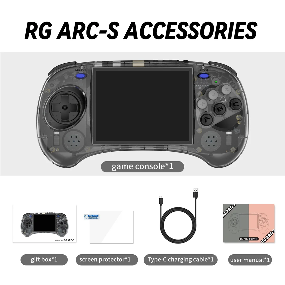 RG ARC-S Handheld Game Console 4Inch IPS Linux OS Six Button Design Retro Video Players Support Wired Handle A