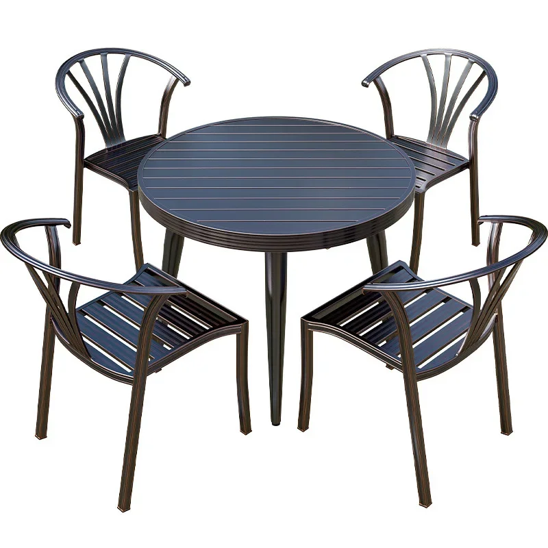 

Outdoor tables and chairs courtyard villa all-aluminum alloy round table outdoor waterproof and sunscreen garden open-air