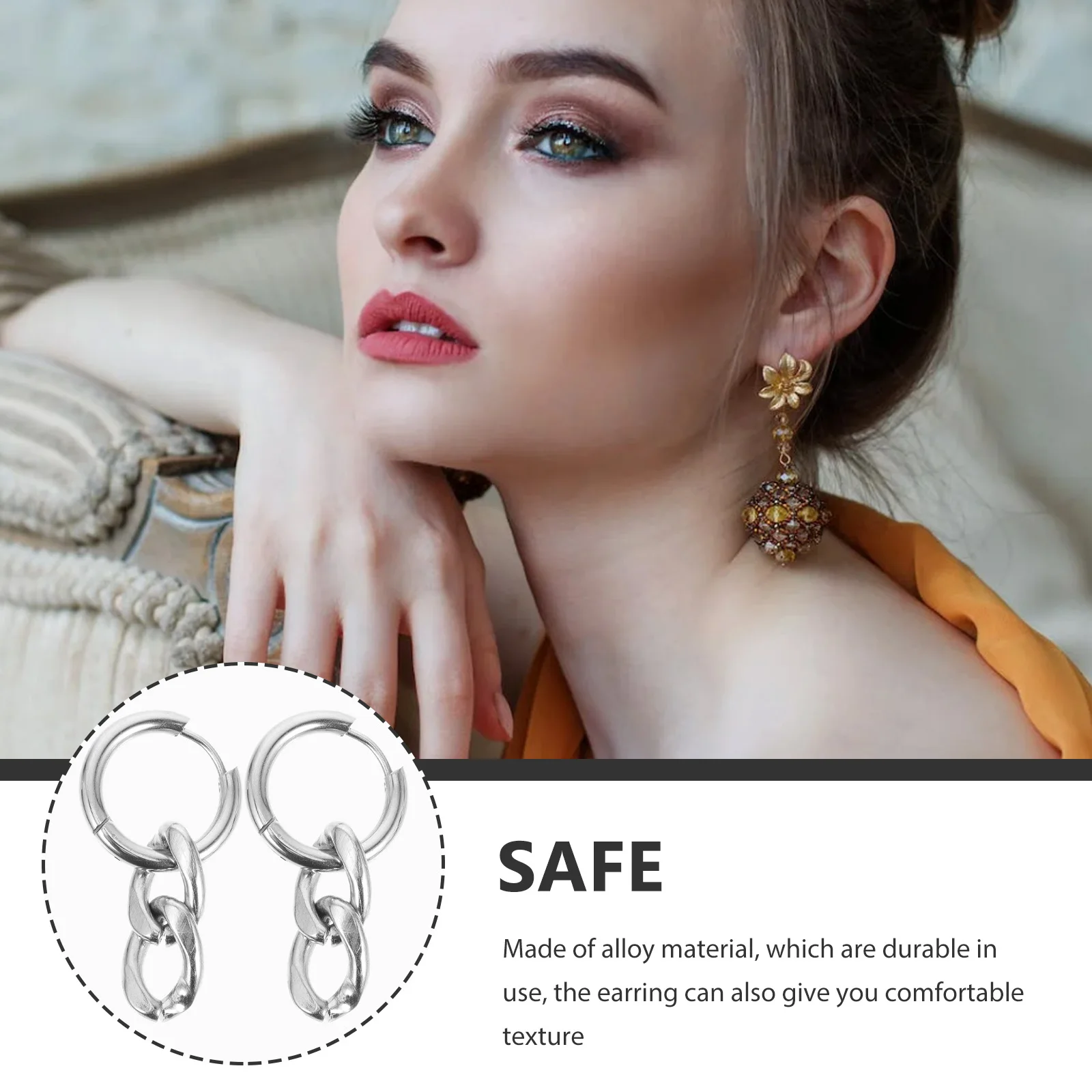 

1Pair Steel Color Cuban Chain Link Earrings Eye-Catching Drop Earrings for Parties Festival Personalized Jewelry