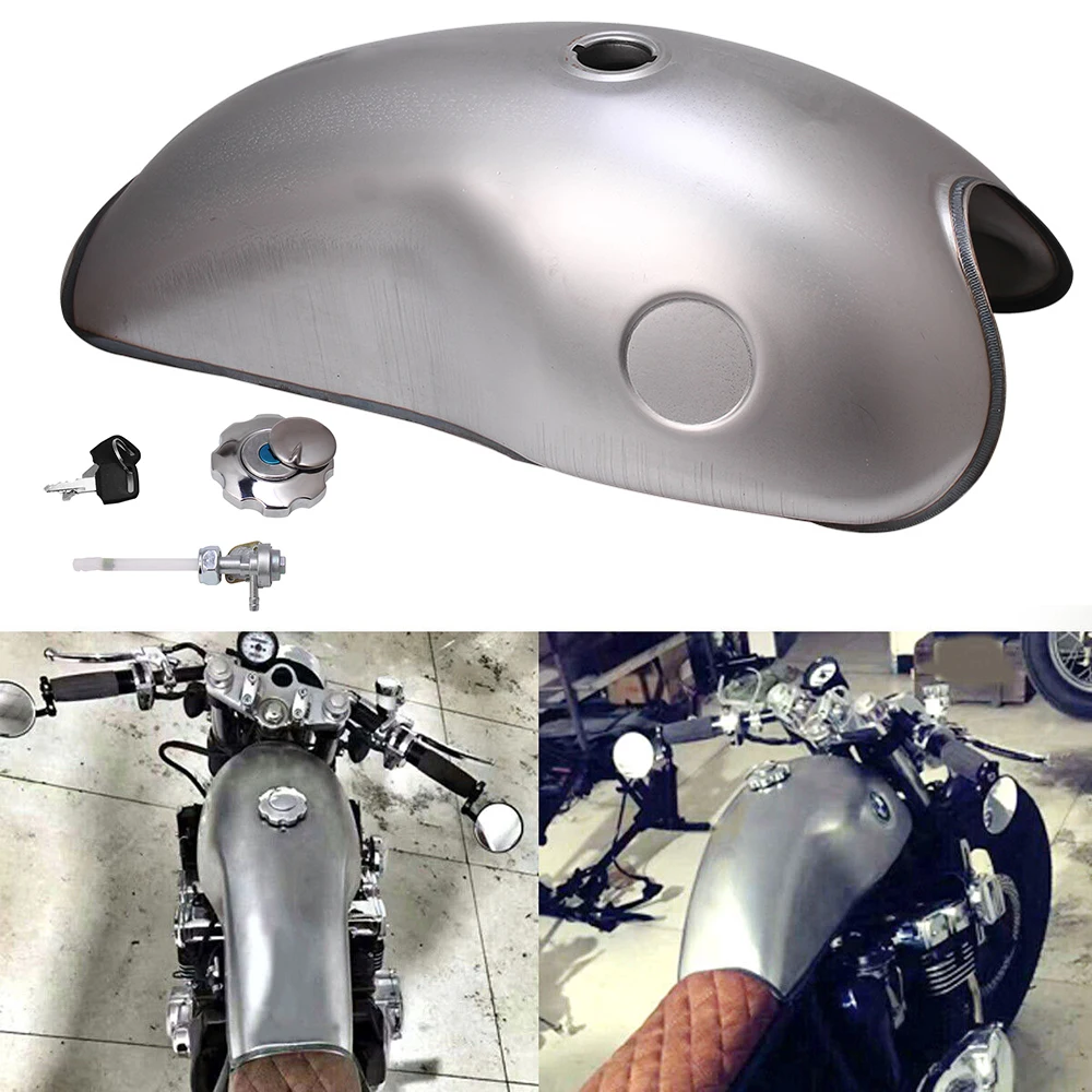 Motorcycle Universal Vintage Cafe Racer Gas Fuel Tank Iron 10L 2.6 Gallon For Suzuki Yamaha Honda CB750 400 Mojave 260 360