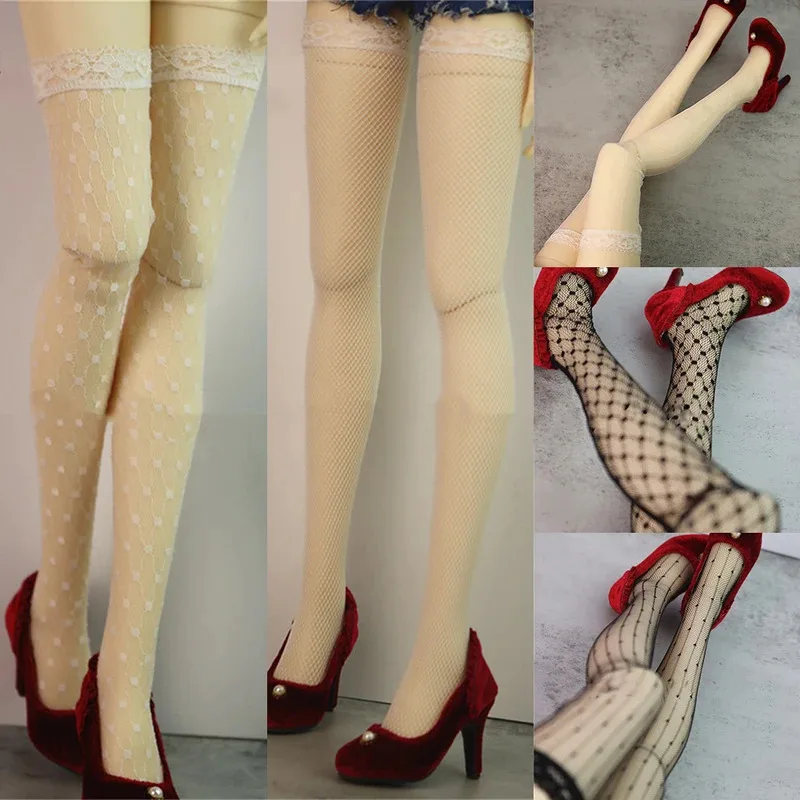 

【Only Clothes】1/6 1/4 1/3 Scale BJD Dolls Over-knee Tight Socks Grid Polka Dot Mesh Stockings for 12in Action FIgure Model