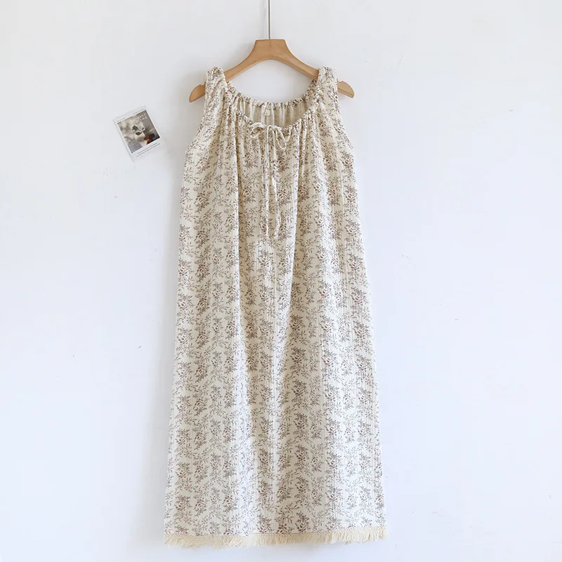 Leibchen-Nachthemd für Damen, Sommer, neuestes ärmelloses Pyjama-Kleid, Baumwolle, sexy, mittellanges Nachthemd für zu Hause – Detail 5