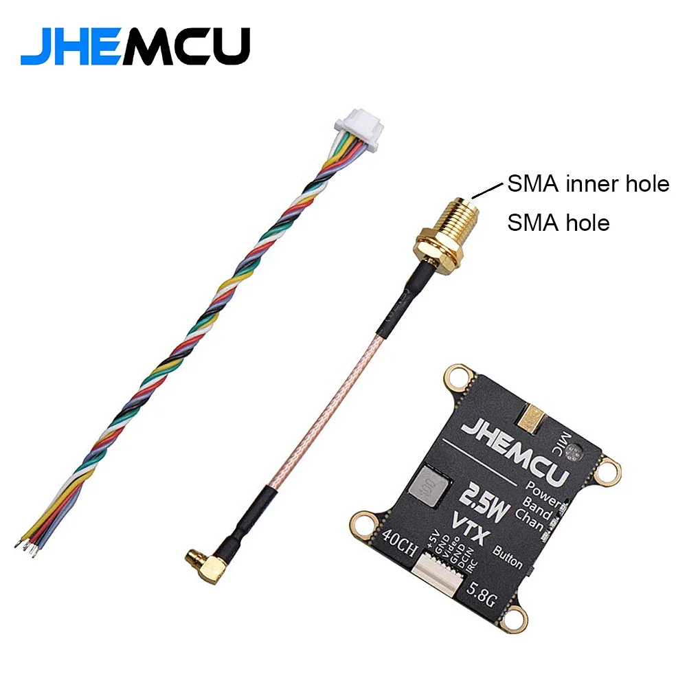 JHEMCU 2.5W VTX 5.8G 40CH Adjustable FPV Transmitter Built-in Microphone Heat Sink 2-6S 30X30mm for RC Airplane FPV Long Range