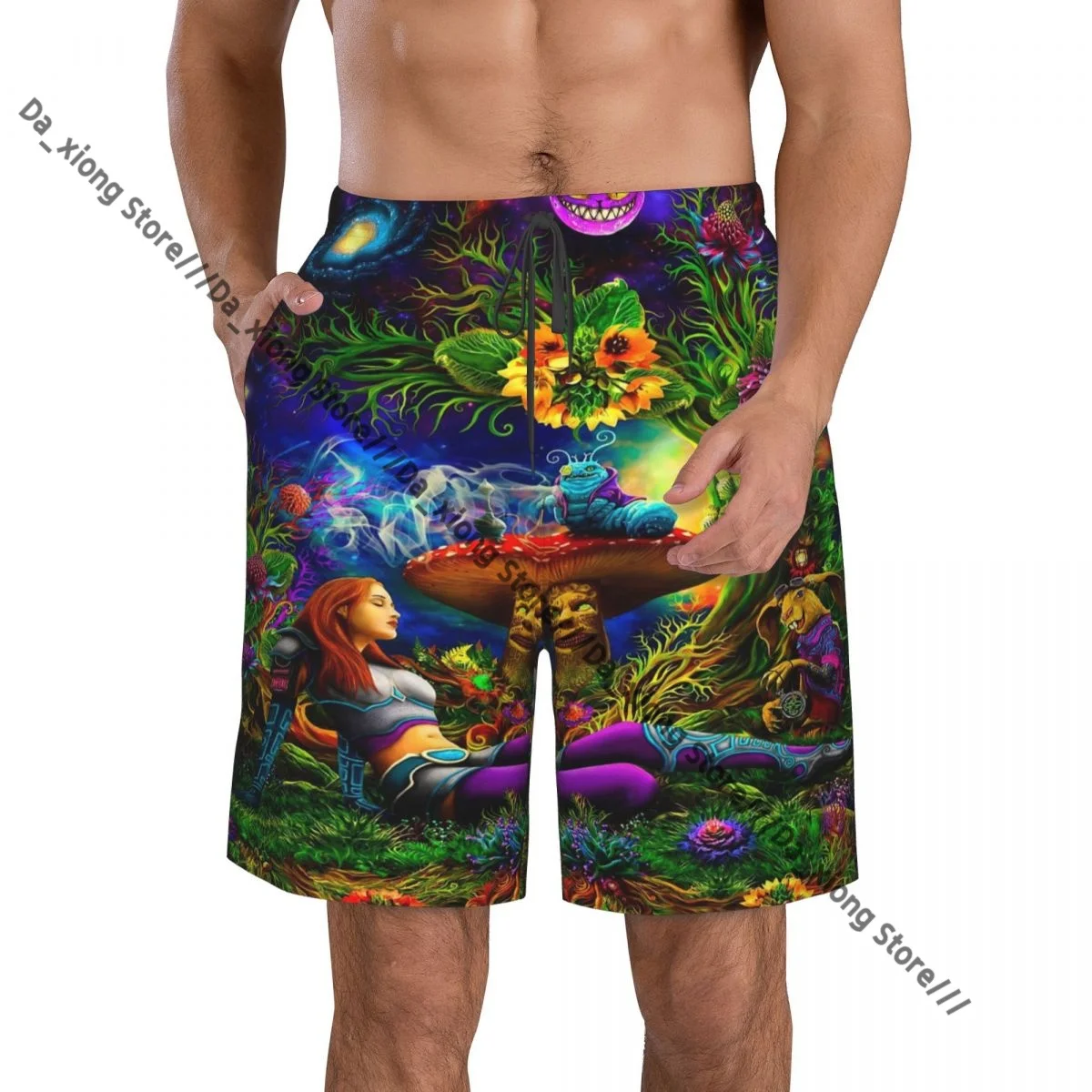 Men Beach Short Quick-drying Swimming Trunk Mushroom Psychedelic Swimwear Swimsuit Bathing Shorts