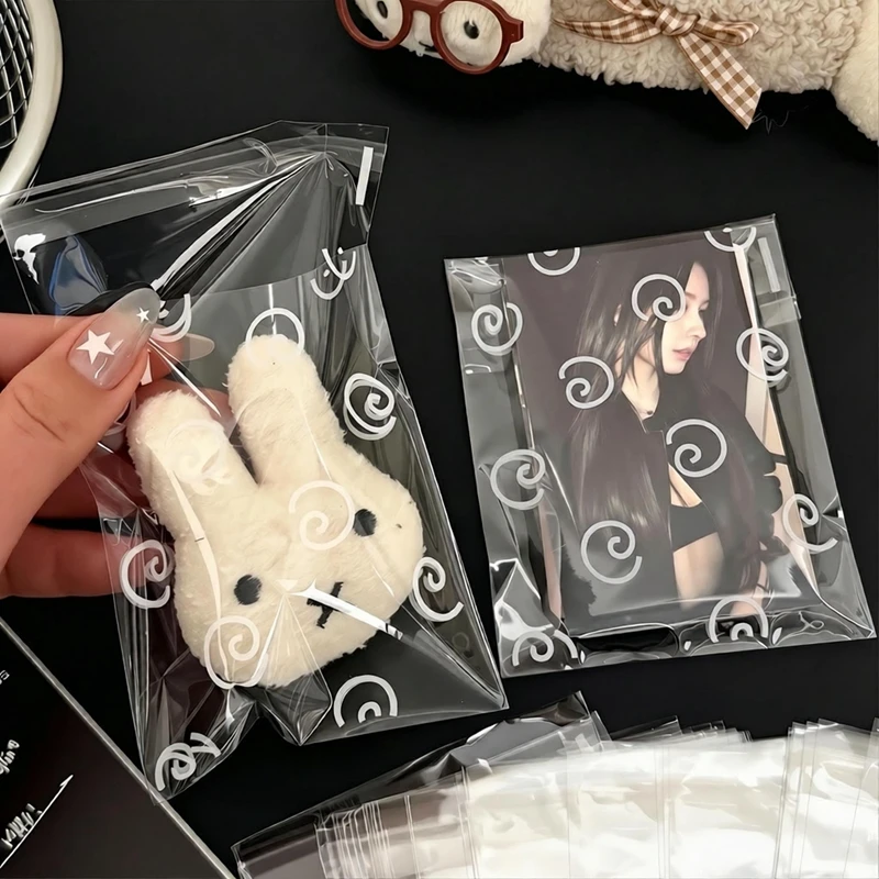 50pcs Opp 8x10cm Transparent Cute Self-adhesive Bag Gift Bag Self-adhesive Plastic Pouch For Anime Pin Kpop Badge Biscuit Candy