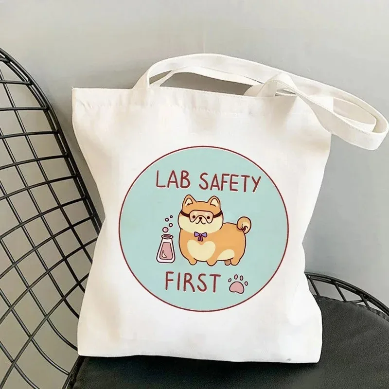Bolso Grande De Hombro De Lona Con Dibujos Animados De Corgi Harajuku Para Mujer Bolso De Compras Diario Blanco Reutilizable