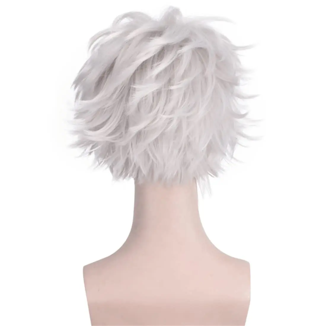 Shinazugawa Sanemi Parrucca Cosplay Capelli corti bianchi Nastro Anime Demon Slayer Parrucca sintetica per uomo Gioco di ruolo per feste di Halloween