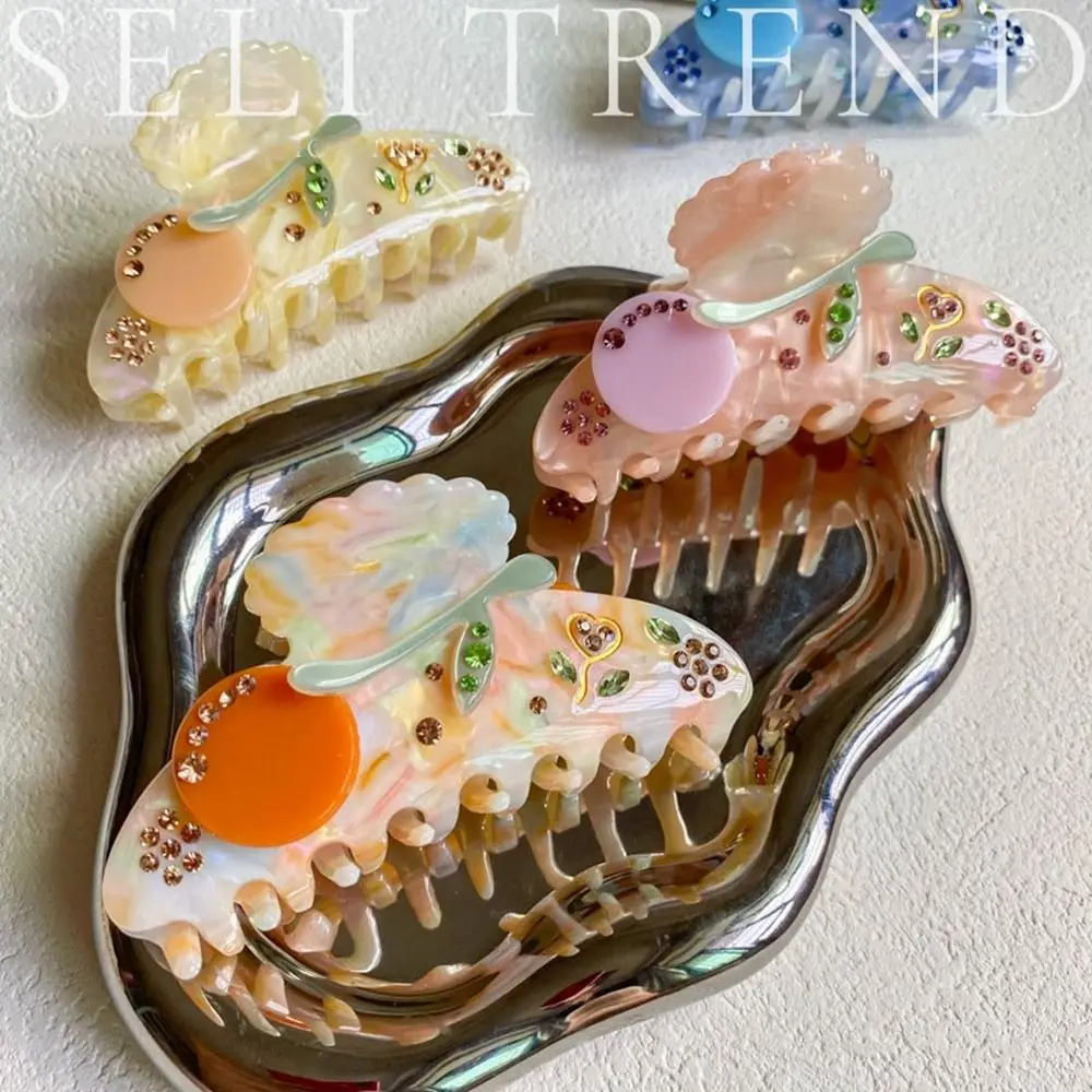 

Cute Acetic Acid Acetate Flower Hair Claw Diamond Cartoon Rhinestone Hair Clip Grab Clip Cherry Shark Clip Daily