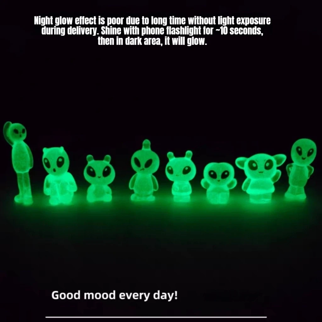 8pcs Cute Glow In The Dark Alien Figurines Luminous Ghost Elf Mini Figurines Desktop Landscape Relief Mood Calming Ornaments