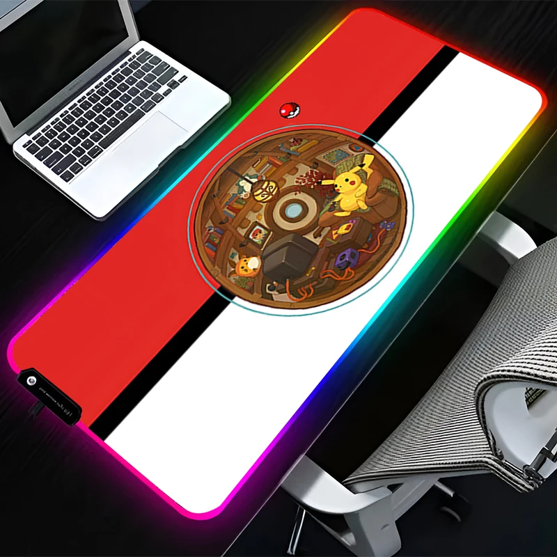 

RGB LED Mouse Pad Rubber HD Mousepad Computer Gaming Accessories Keyboard Pad Office Decoracion P-pokemon Pikachu Desk Mouse Mat