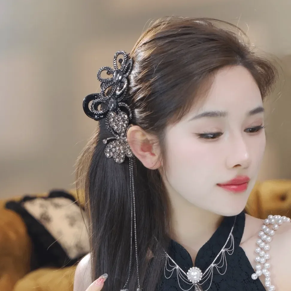 Korean Style Casual Hair Claws Headwear Ladies New Hair Accessories Women Super Sparkling Flower Butterfly Tassel Hair Clips - Image 2