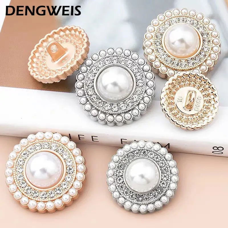 6 Stück 15–25 mm Strass-Verzierungen, Metall, goldfarbene Perlenknöpfe für Kleidung, Hemden, Mäntel, Strickjacken, DIY, Handarbeiten, Nähknöpfe – Detail 6