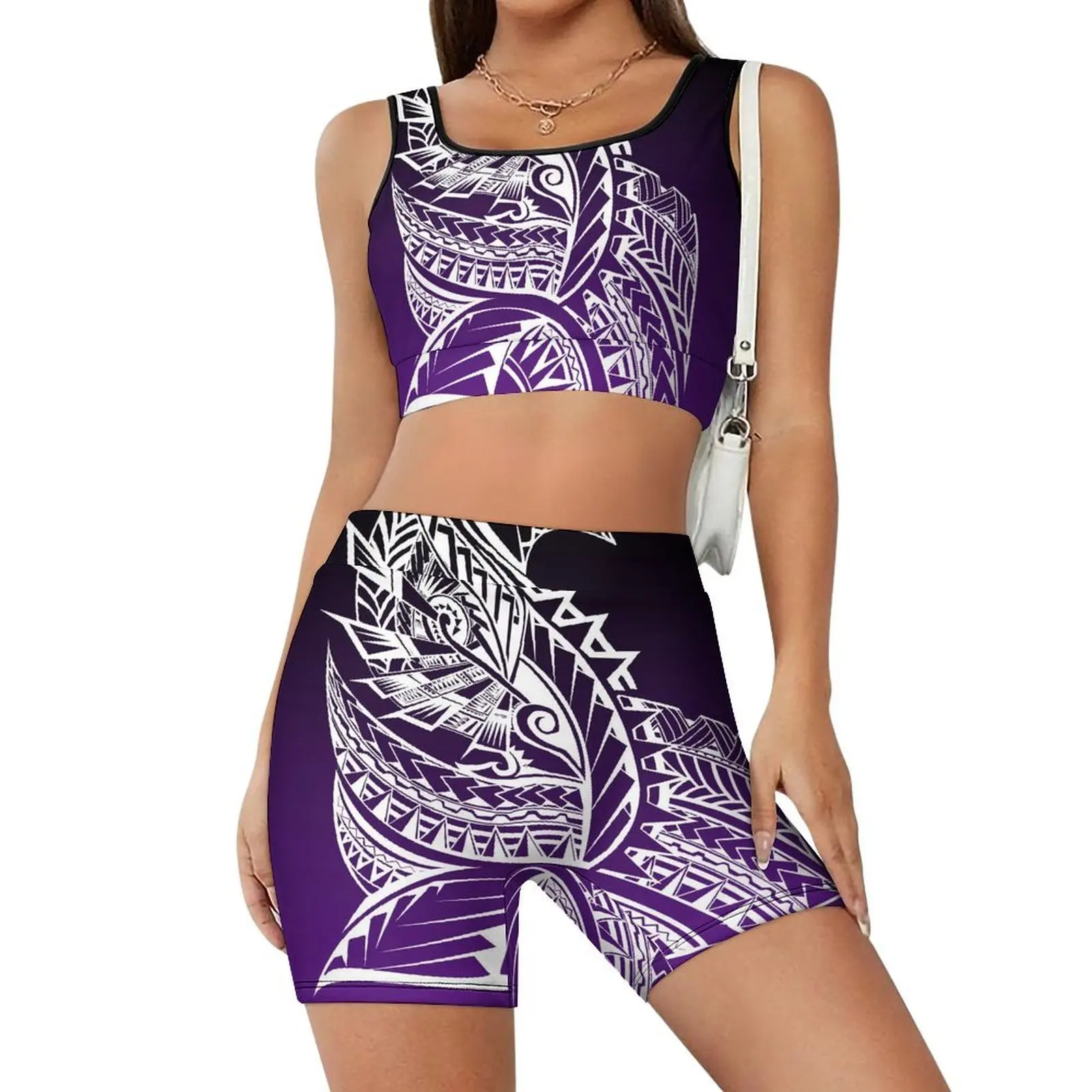 Pilates Fitness Fashion Gym Two-Piece Set, Classic Yoga Breathable Floral Custom Unique Polynesian Pattern New Women'S Wear