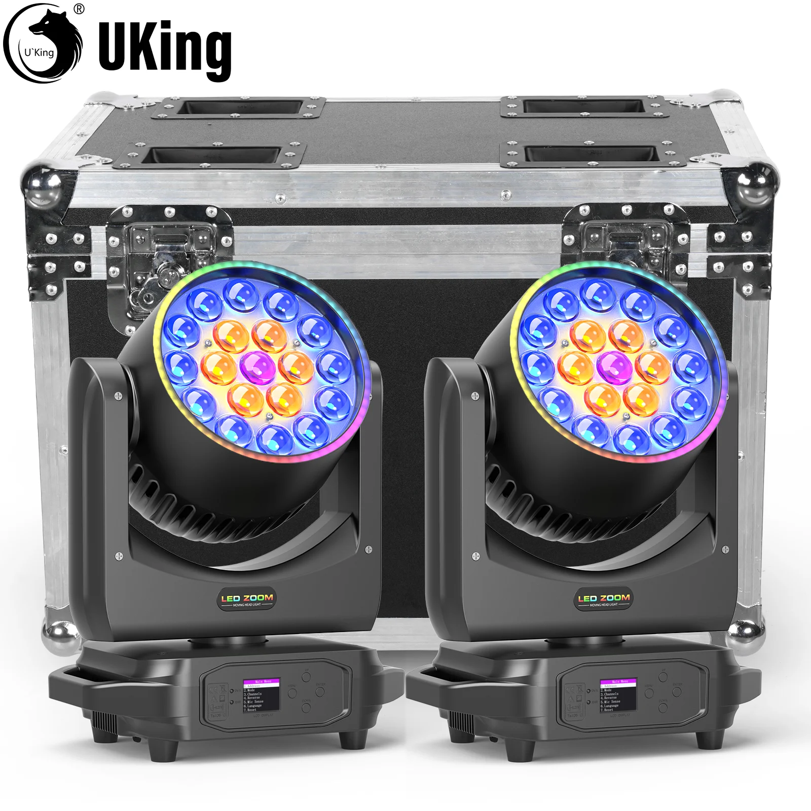 

U'King 2Pcs 220W Zoom Moving Head Lights With Strip Airline Case Set 19X8W RGBW Stage Light&Flightcase For Wedding Party KTV Bar