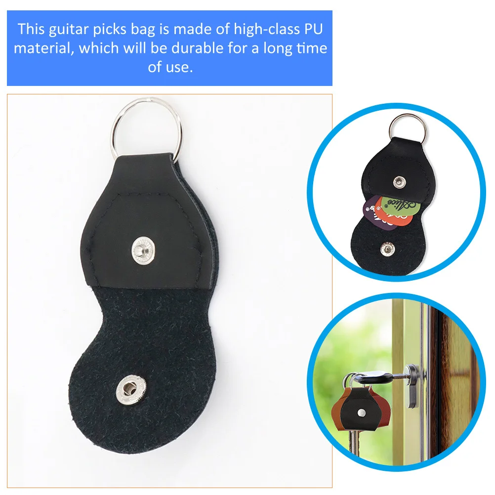 

5pcs Picks Bag Portable Pick Holder Pu Material Durable Guitar Plectrum Storage Bag Buckle Keychain Compatible Guitar Capo