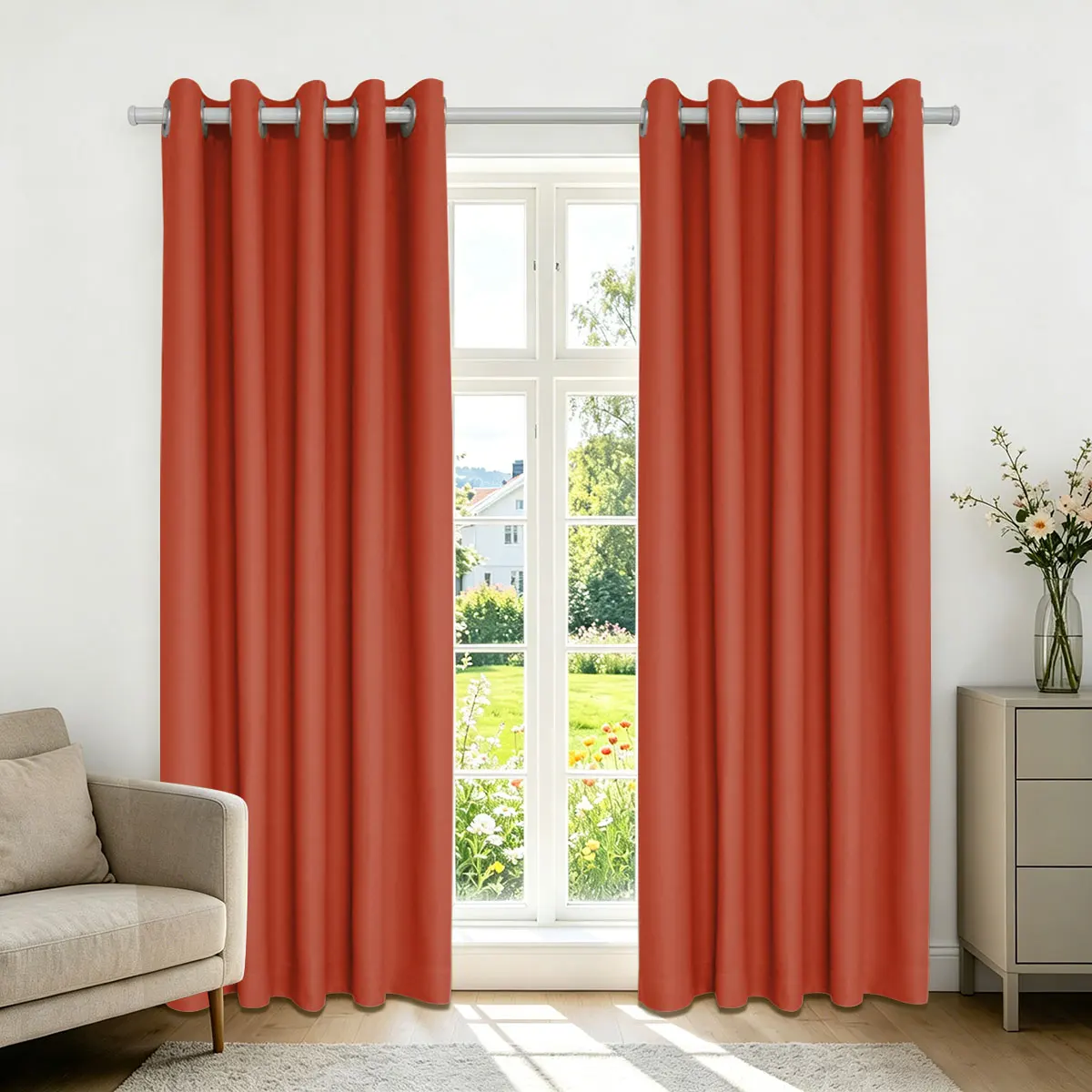 Terracotta High‑Density Blackout Curtains, Grommet Top Light Blocking Window Drapes for Bedroom Living Room, 2 Panels