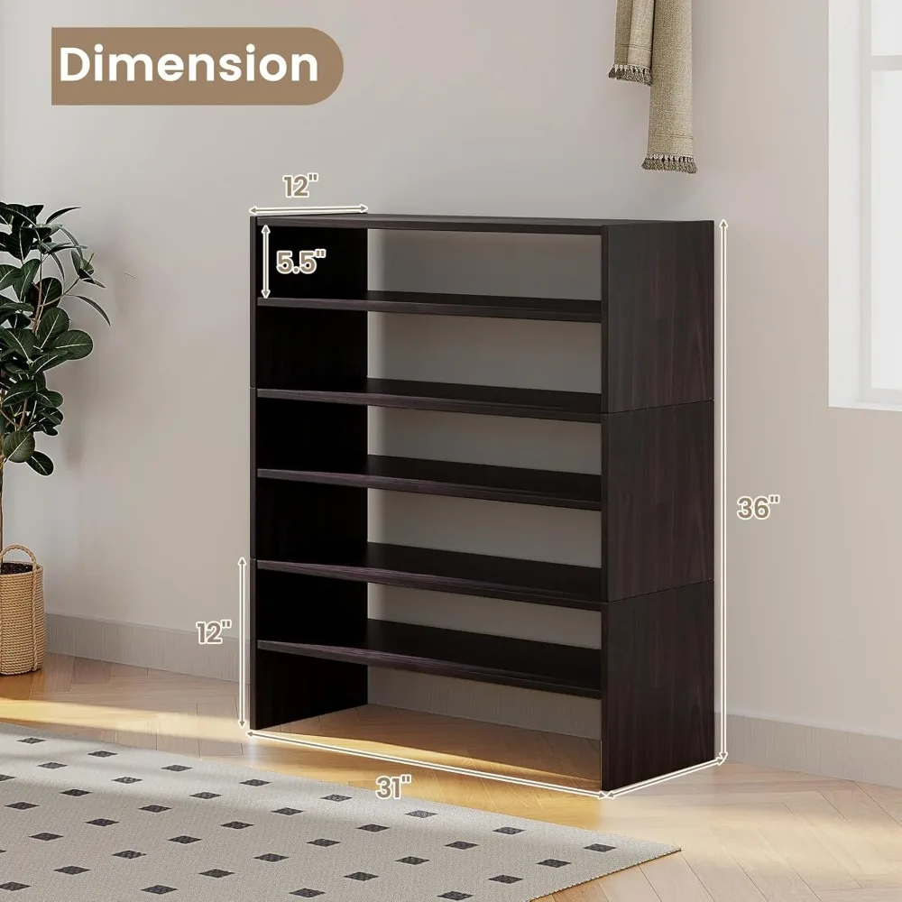 Stackable 6-Tier Shoe Organizer, Modern Freestanding Shoe Storage Rack, Space-Saving Shoe Shelf Tower (2 Pack)