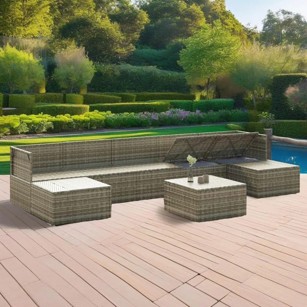 8-Piece Gray Poly Rattan Patio Lounge Set with Cushions - Outdoor Furniture for Garden & Patio
