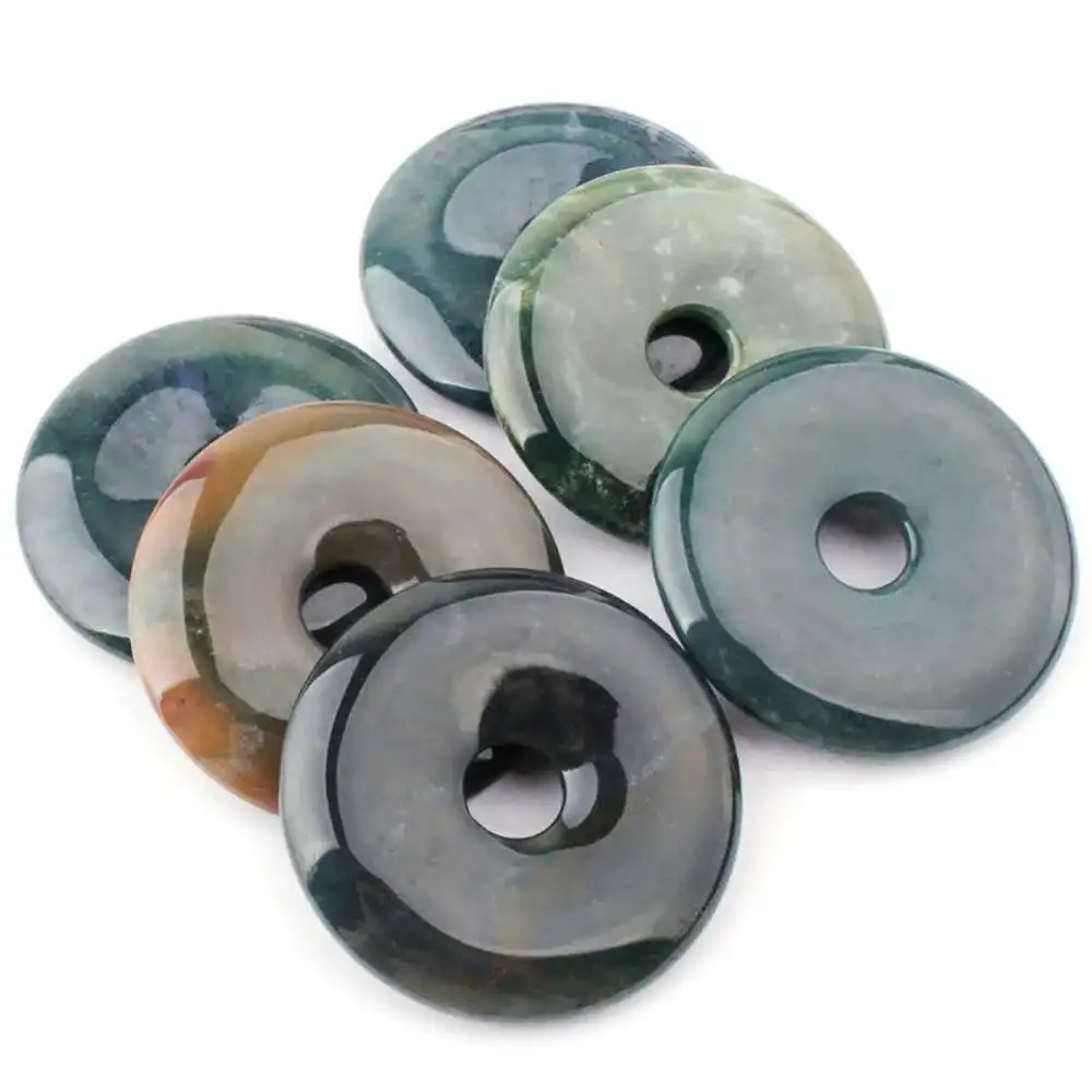 Donut Ring Green Moos Agate DIY Bead,30/40/50mm Natural Stone Beads for DIY Pendant Charm Necklace Bracelet Jewelry Making 1 Pcs - Image 6