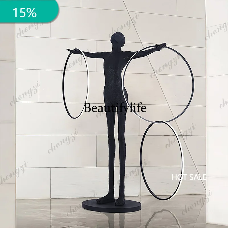 X173 men's head-up humanoid sculpture three-circle floor lamp living room light luxury fiberglass figure artwork welcome ornamen